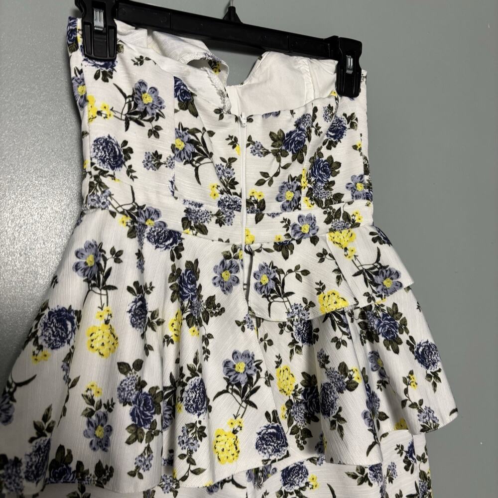 ASOS Women’s Blue Yellow Floral Peplum Wide Leg Jumpsuit Strapless Size 2 White - Picture 7 of 14